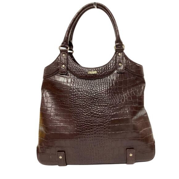Kate Spade Stevie Carlsbad Brown Leather Croc Embossed Bag - Picture 1 of 6